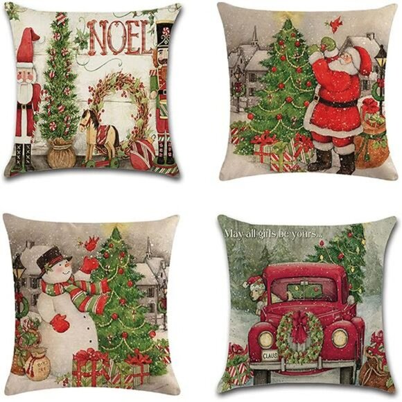 18x18 Red Noel Santa Snowman Christmas Tree Bird Double-Sided Pillowcases - Picture 3 of 6